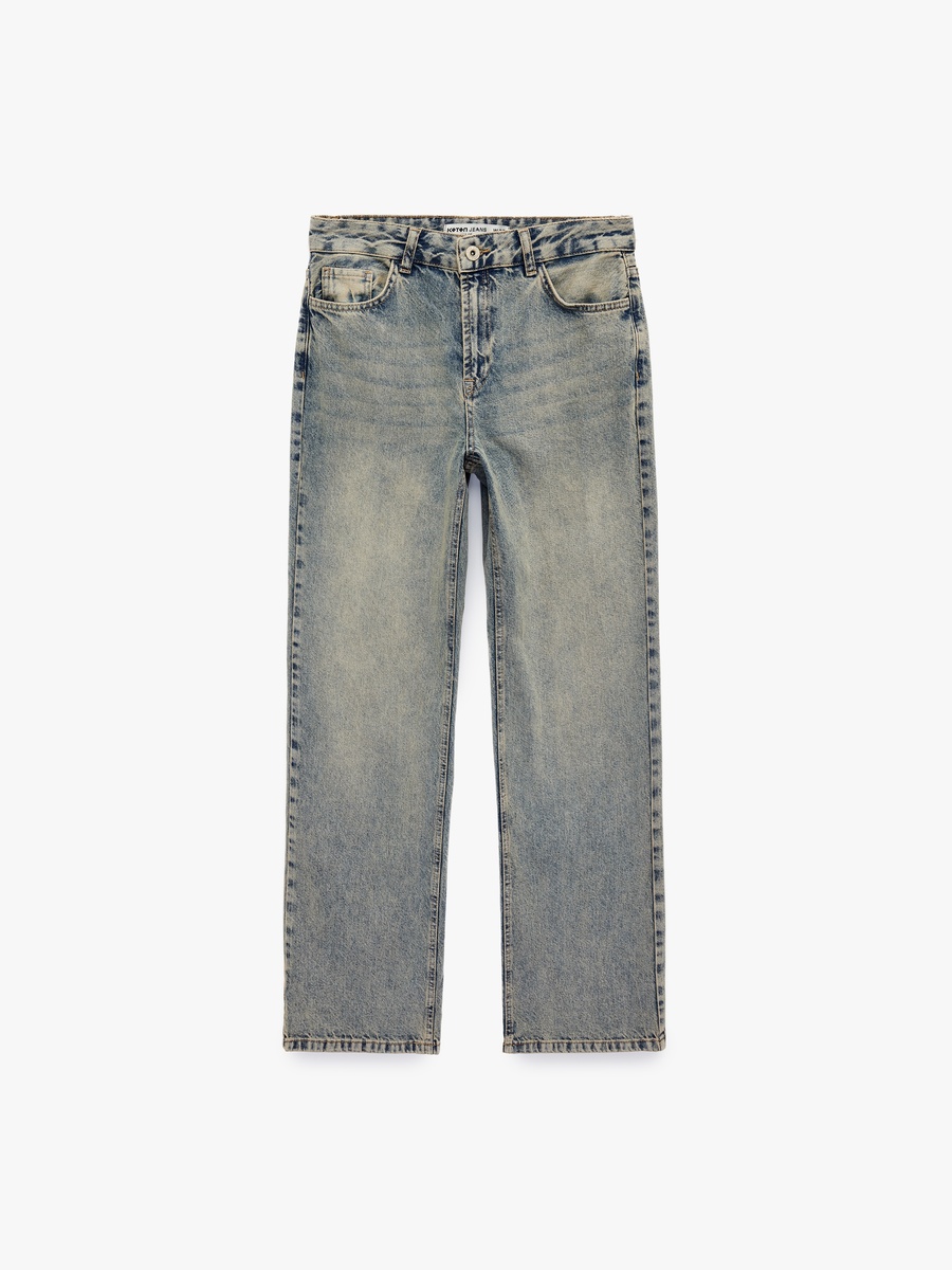 Mid Rise Washed Straight Jeans