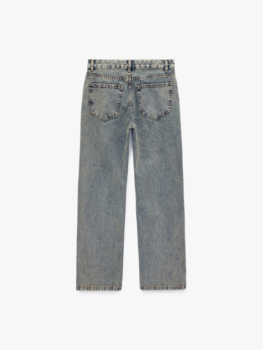 Mid Rise Washed Straight Jeans