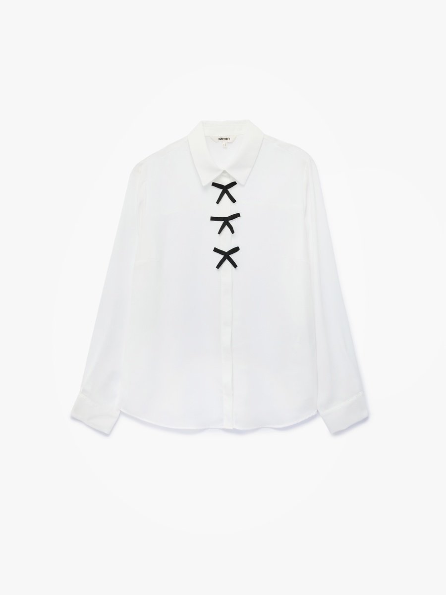 Bow Detail Long Sleeves Crepe Shirt