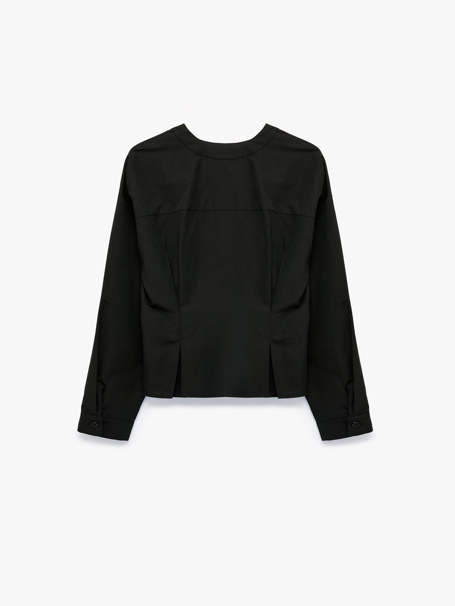 Solid Pleated V Neck Shirt