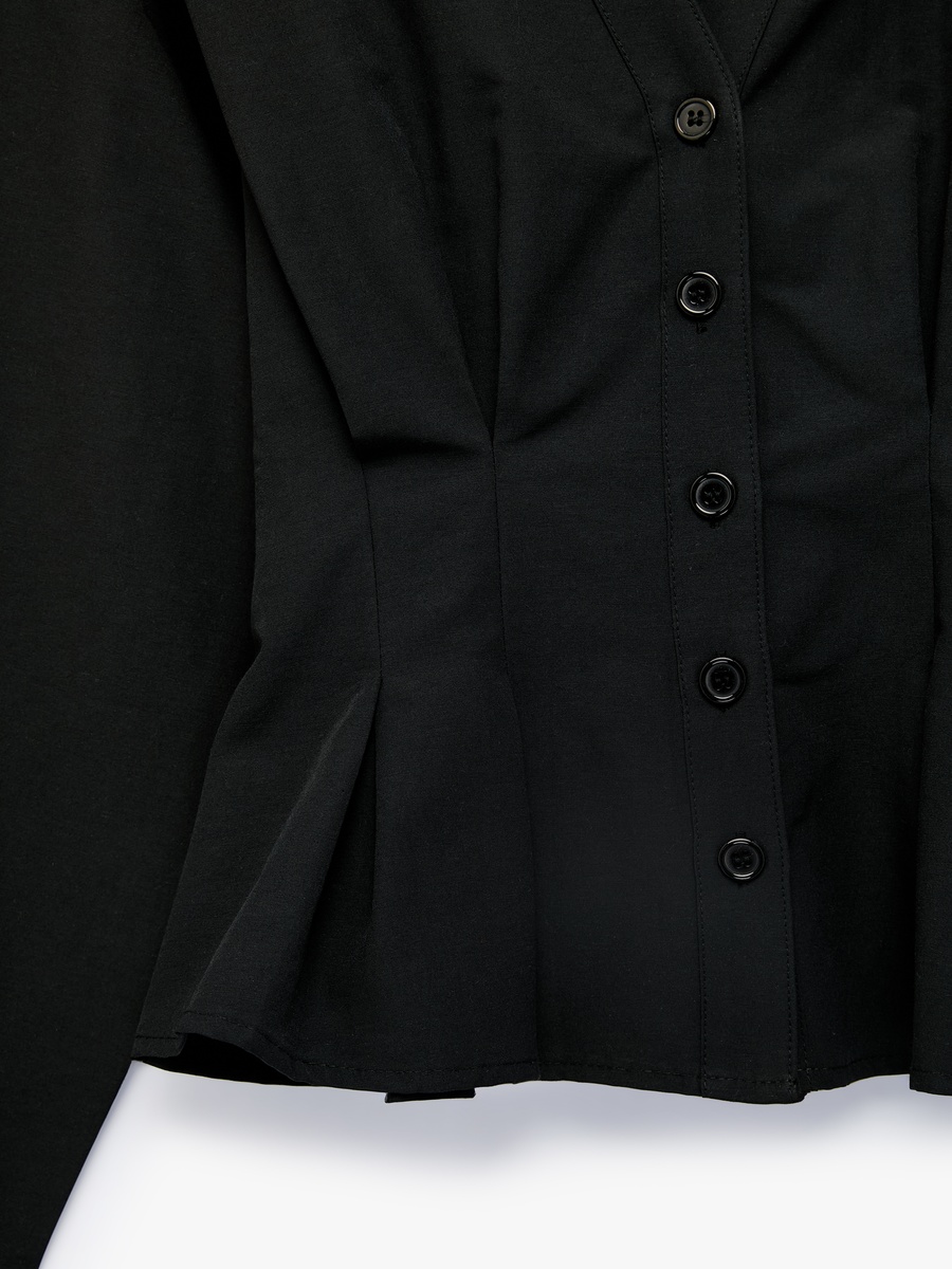 Solid Pleated V Neck Shirt