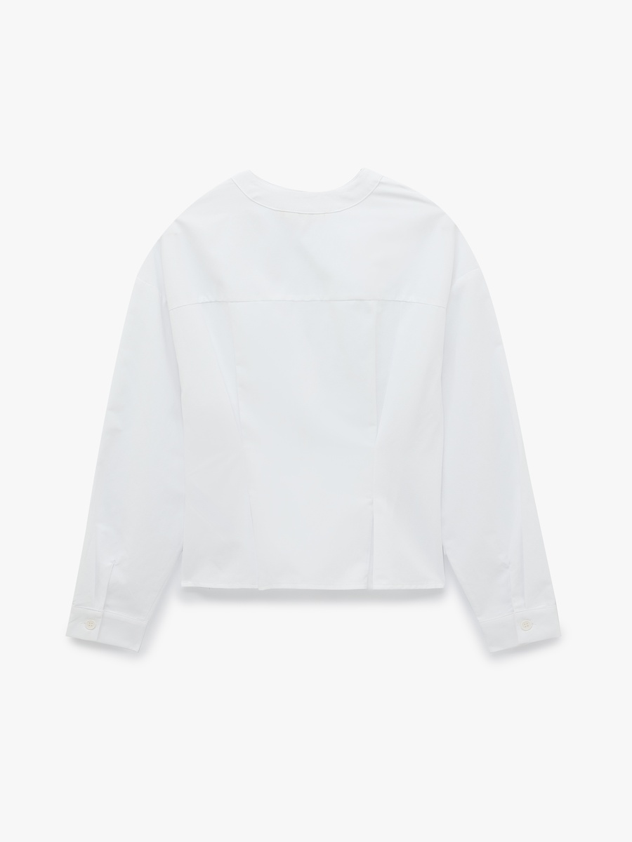 Solid Pleated V Neck Shirt