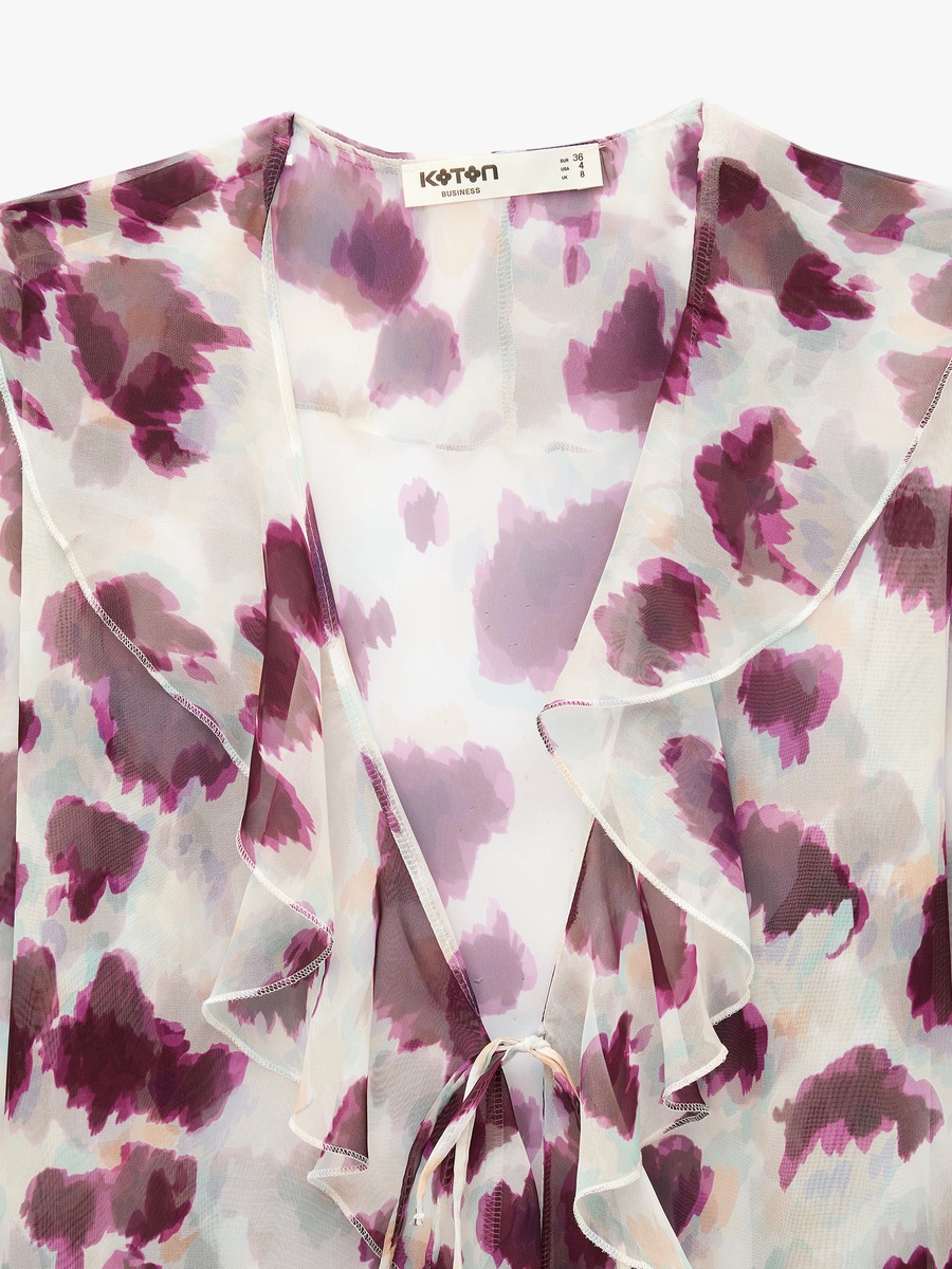 Abstract Print Ruffled Tie-Up Blouse