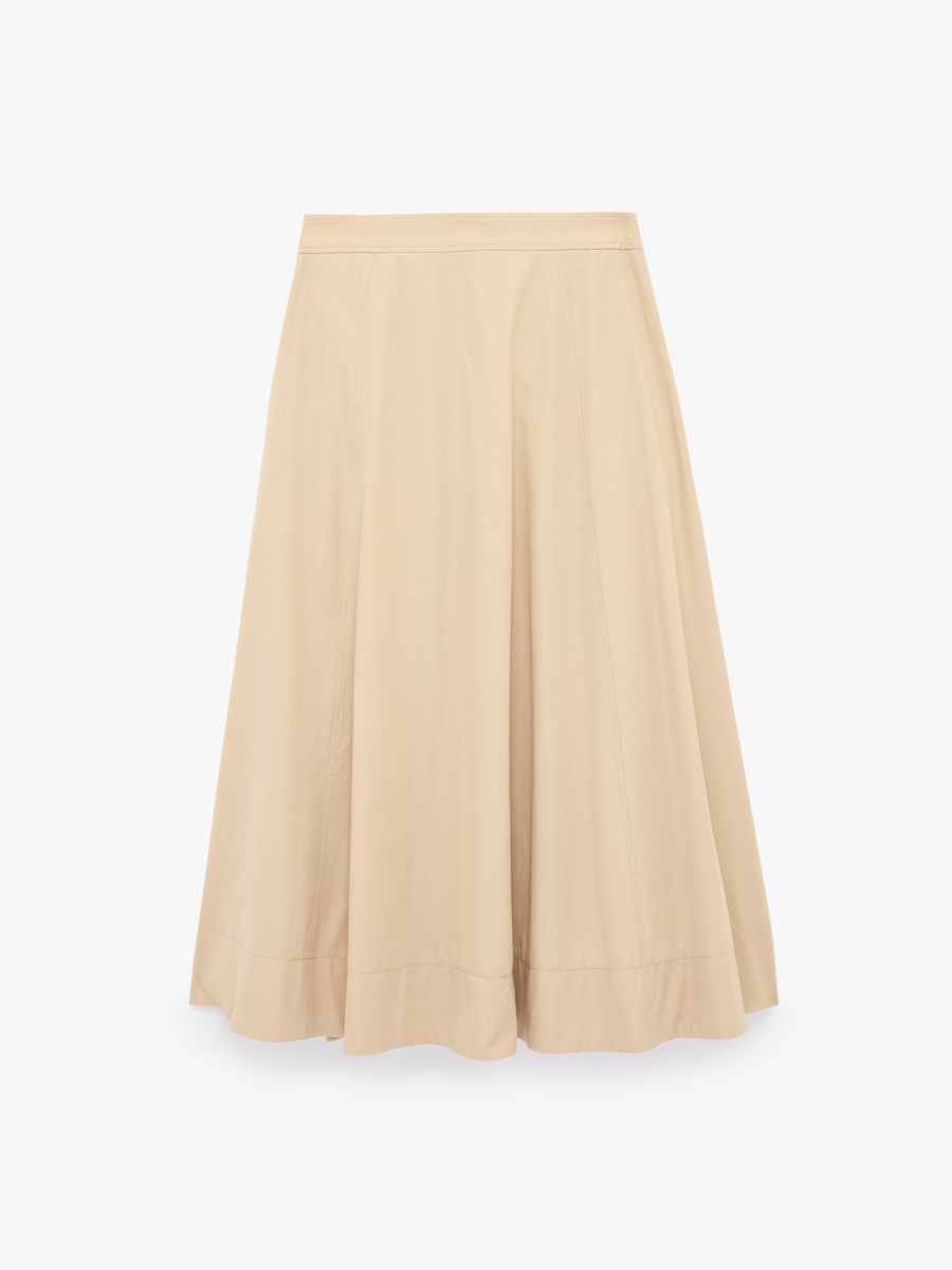 Solid Pleated Midi Poplin Skirt