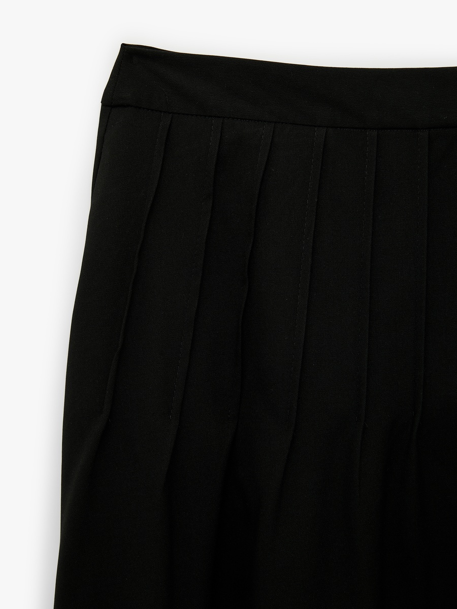Solid Pleated Midi Skirt