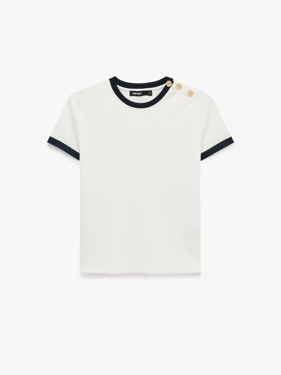 Button Detail Short Sleeves T-Shirt with Contrast Trim