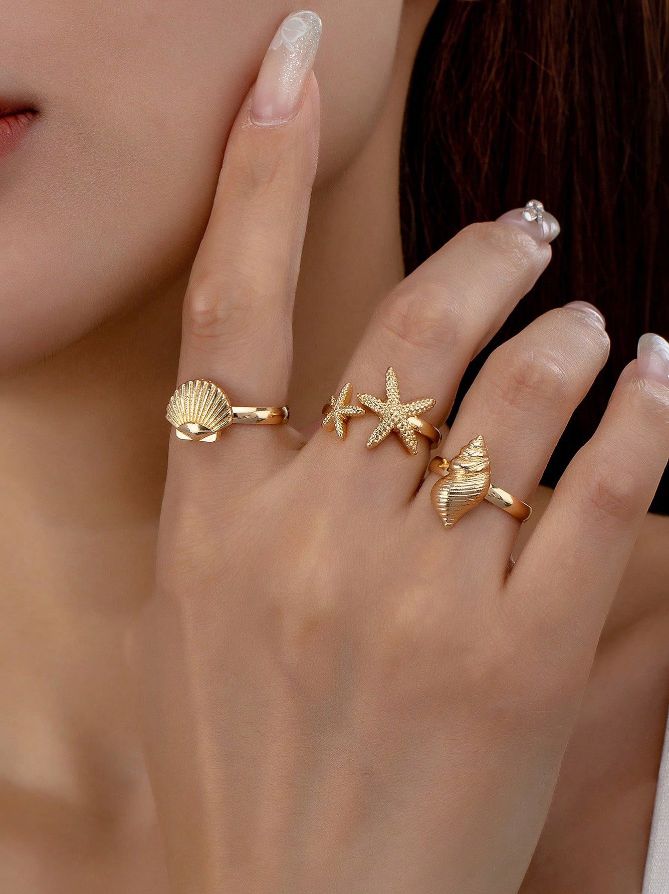 Pack of 3 - Gold Plated Sea-Inspired Adjustable Rings