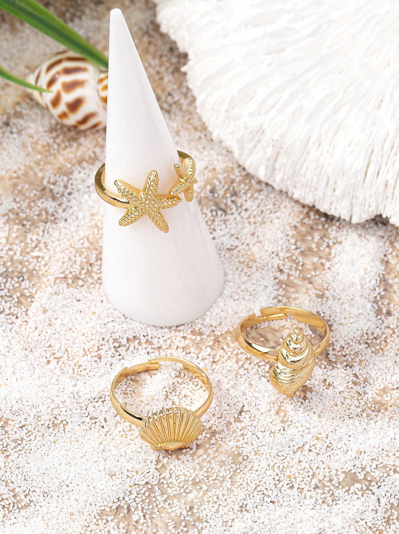 Pack of 3 - Gold Plated Sea-Inspired Adjustable Rings