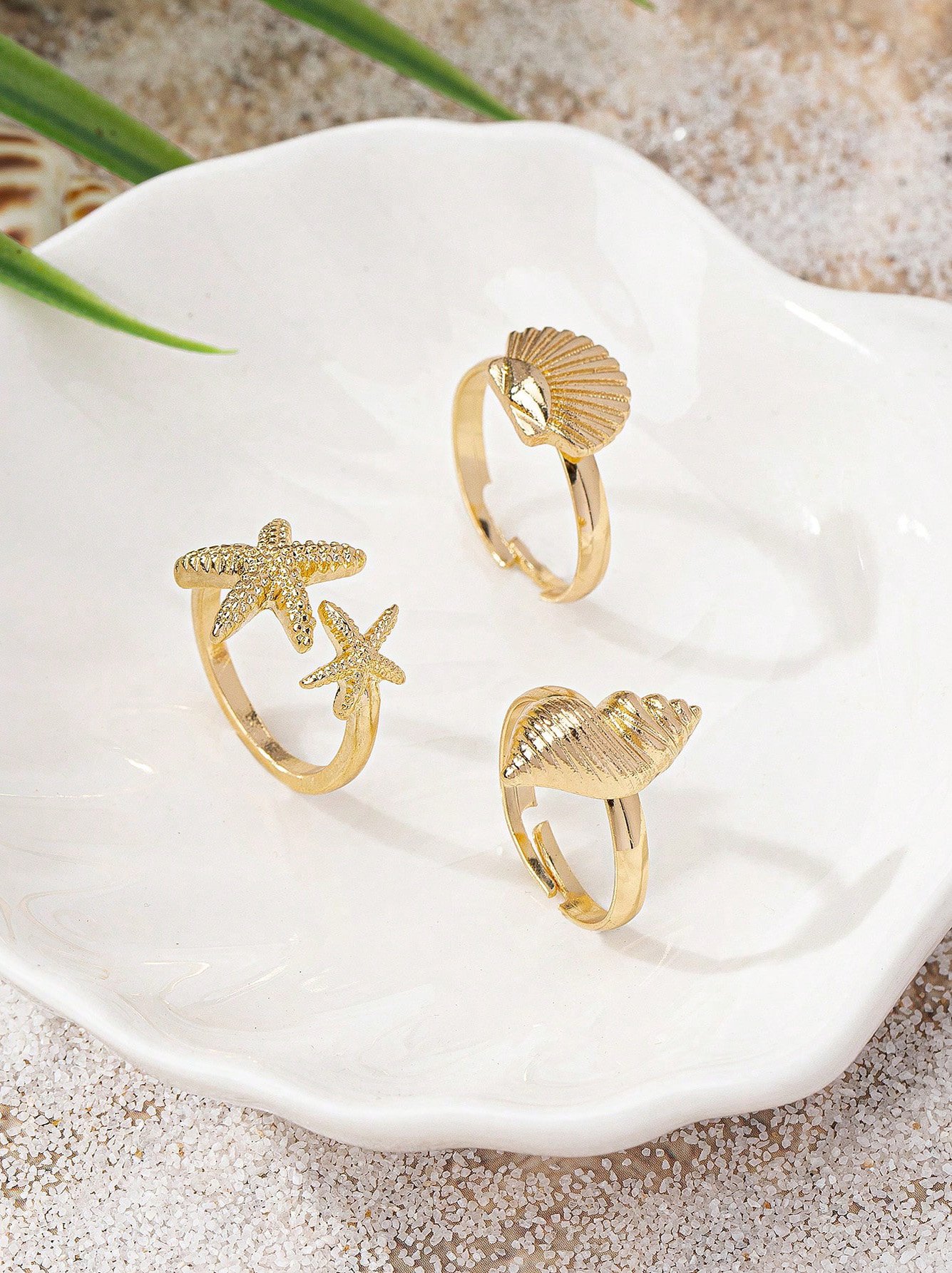 Pack of 3 - Gold Plated Sea-Inspired Adjustable Rings