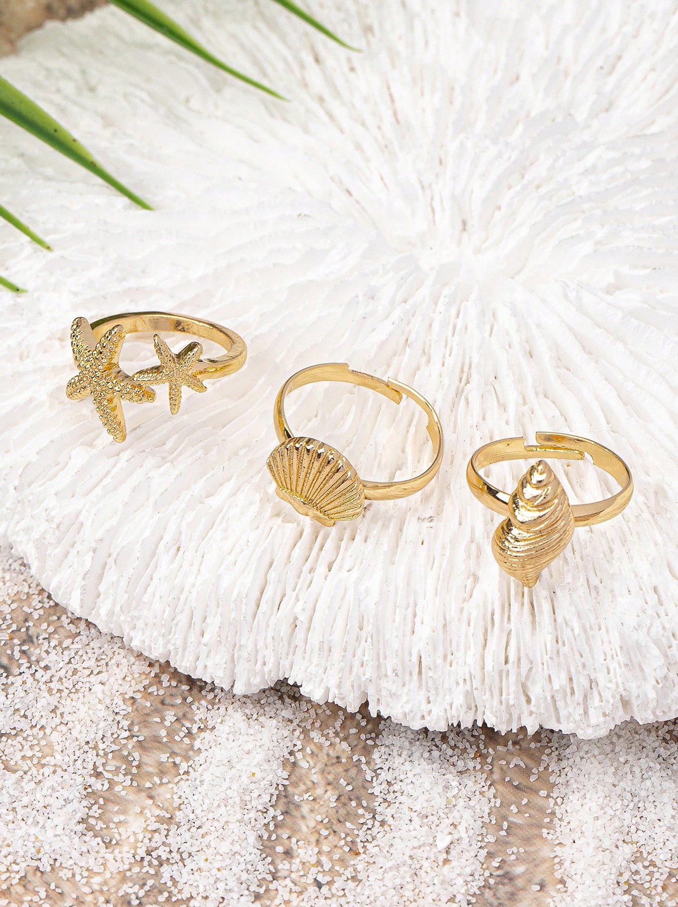 Pack of 3 - Gold Plated Sea-Inspired Adjustable Rings