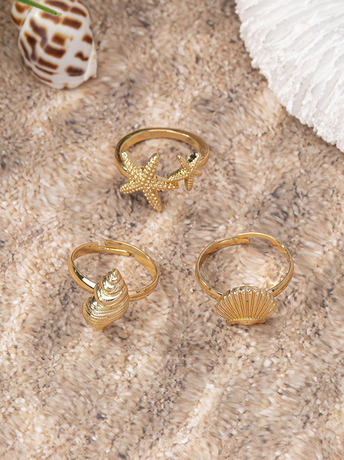 Pack of 3 - Gold Plated Sea-Inspired Adjustable Rings