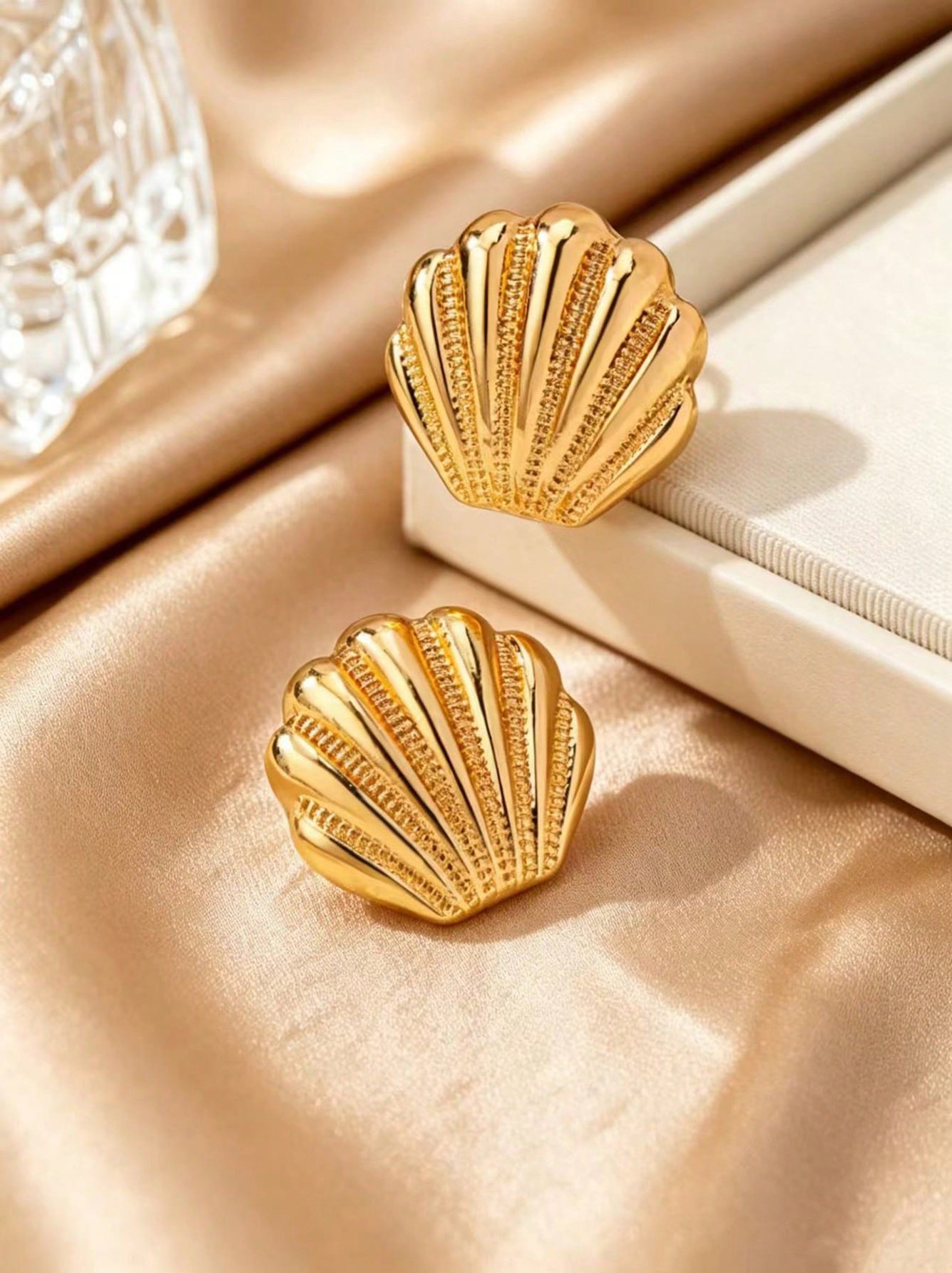 Gold Tone Shell Stud Earrings