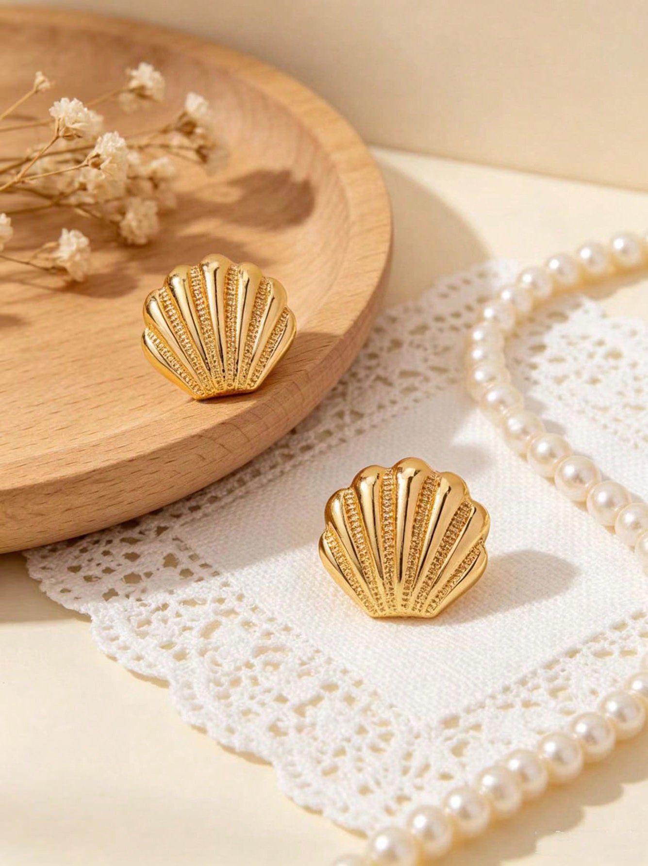 Gold Tone Shell Stud Earrings