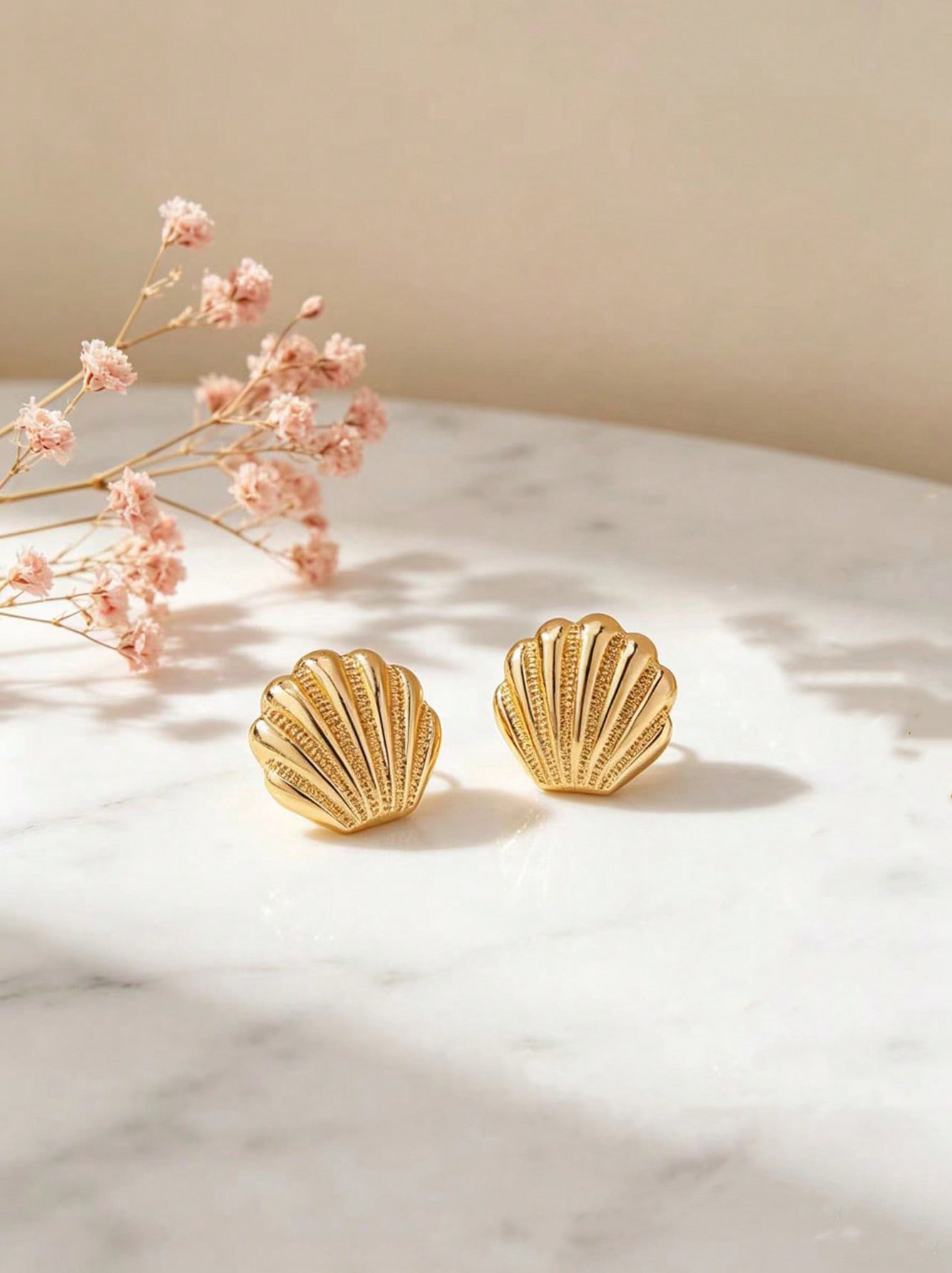 Gold Tone Shell Stud Earrings