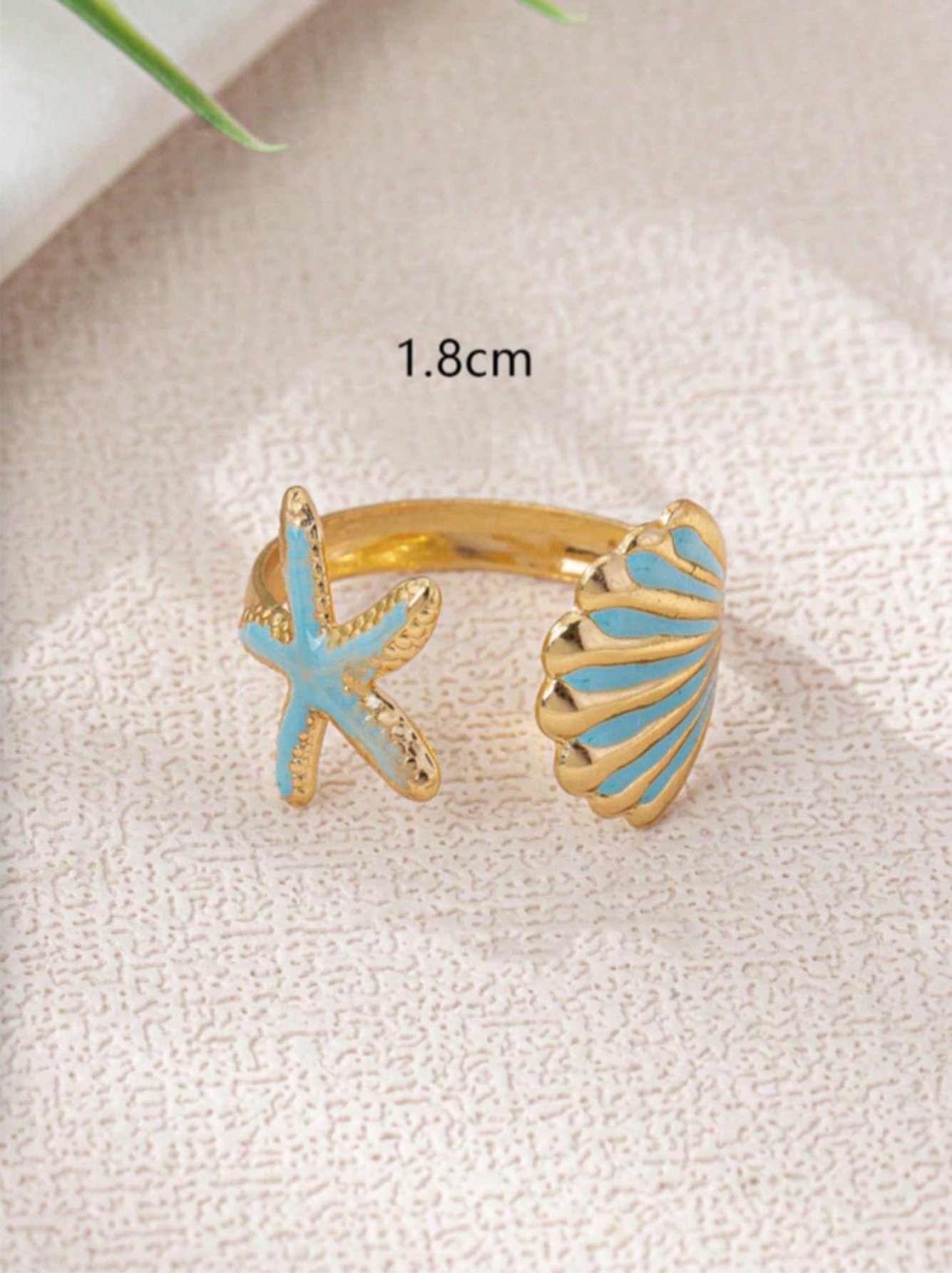 Pack of 3 - Gold Tone Enamel Seashell and Starfish Rings