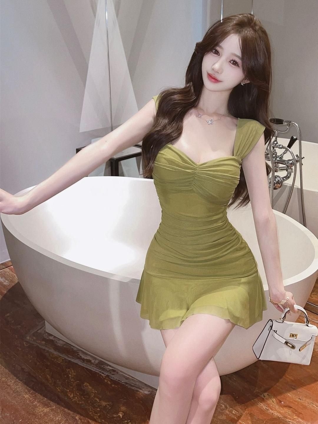 Green Sleeveless Ruched Mini Bodycon Dress