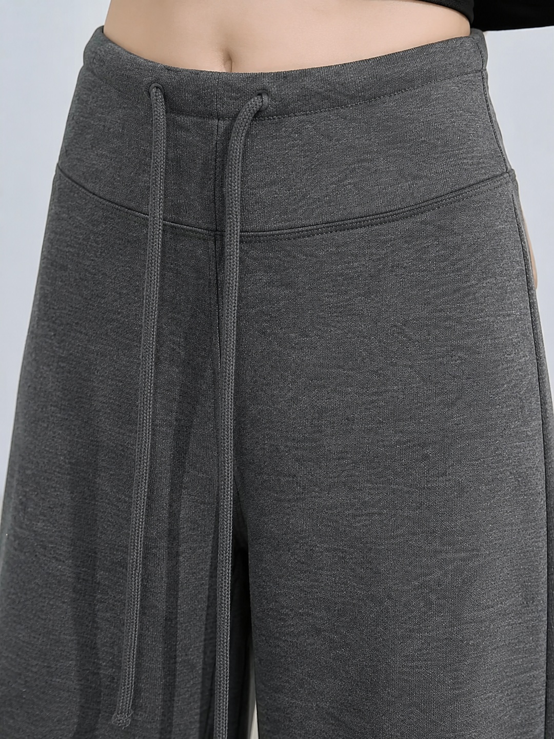 Women's Charcoal Gray Drawstring Wide-Leg Sweatpants