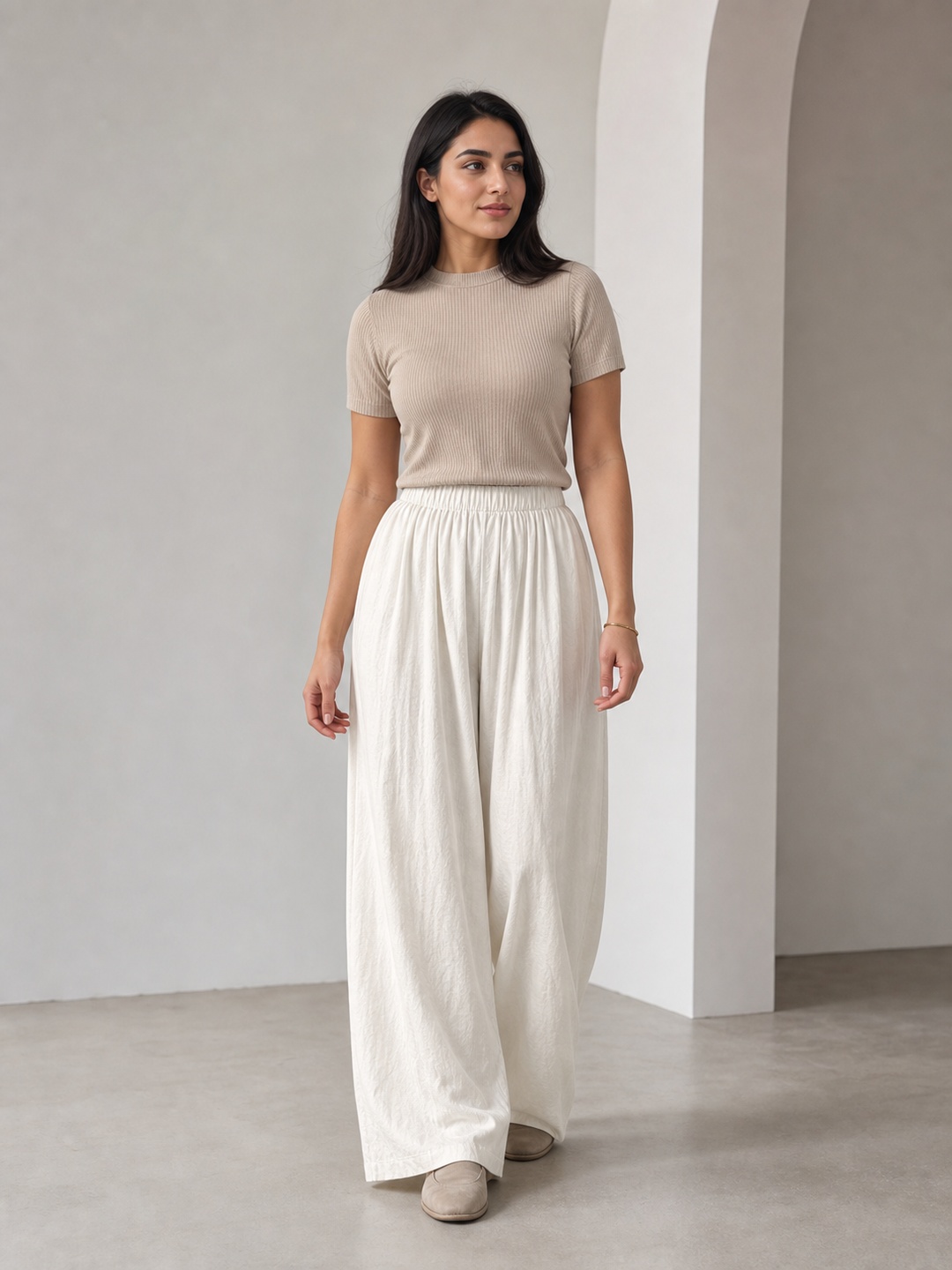 Off-White Solid Pocket Details Loose Wide-Leg Pants