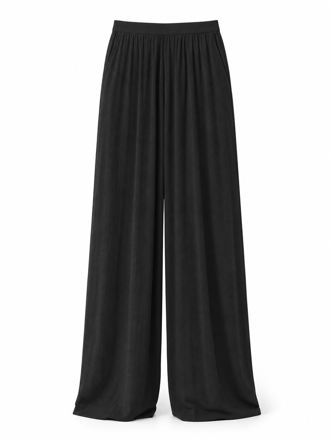 Black Solid Pocket Details Loose Wide-Leg Pants