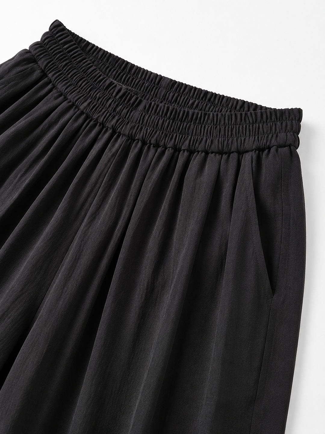Black Solid Pocket Details Loose Wide-Leg Pants
