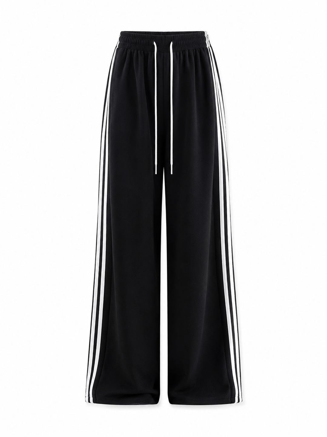 Black Side Striped Wide-Leg Athletic Pants