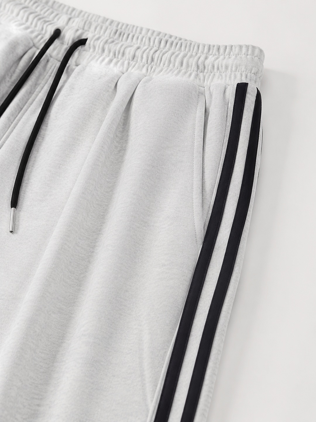 Grey Side Striped Wide-Leg Drawstring Sweatpants