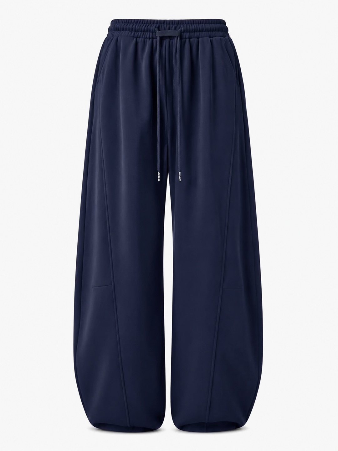 Navy Drawstring Wide-Leg Jogger Pants with Pockets