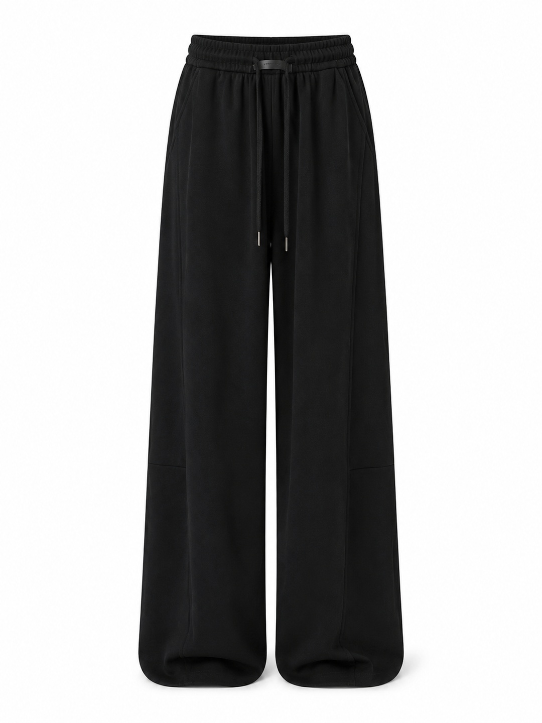 Black Solid Pintuck Details Wide-Leg Drawstring Sweatpants