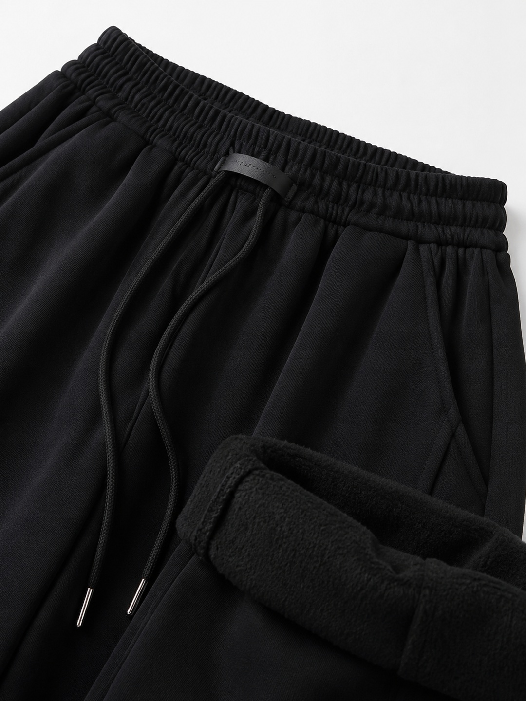 Black Solid Pintuck Details Wide-Leg Drawstring Sweatpants