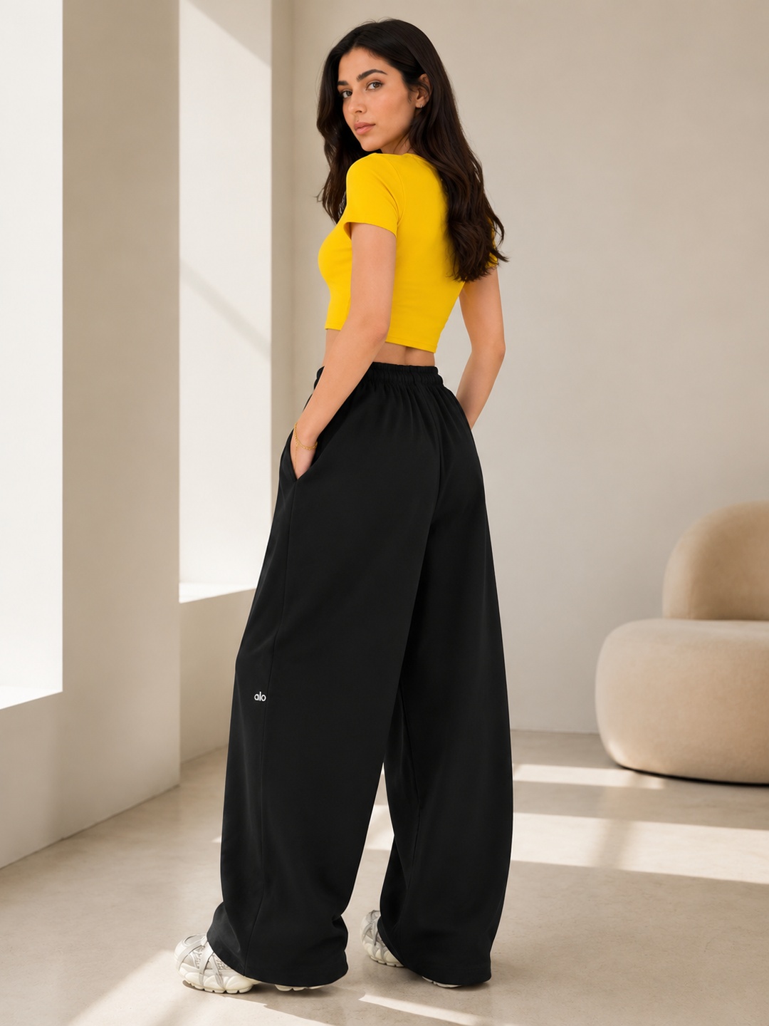 Black Wide-Leg Drawstring Pants