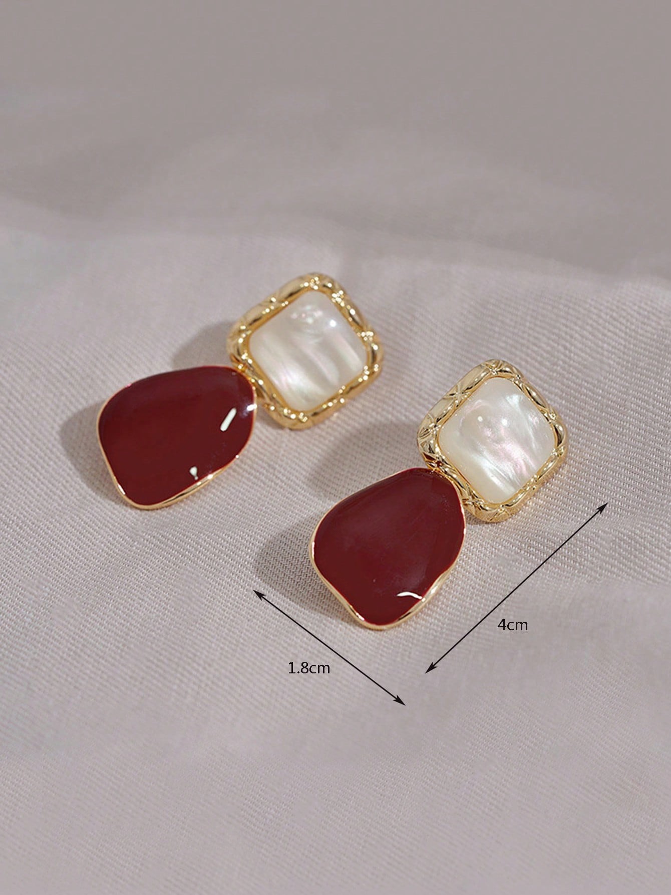 Dual-Tone Drop Earrings with White Jade and Burgundy Enamel for Everyday Style.