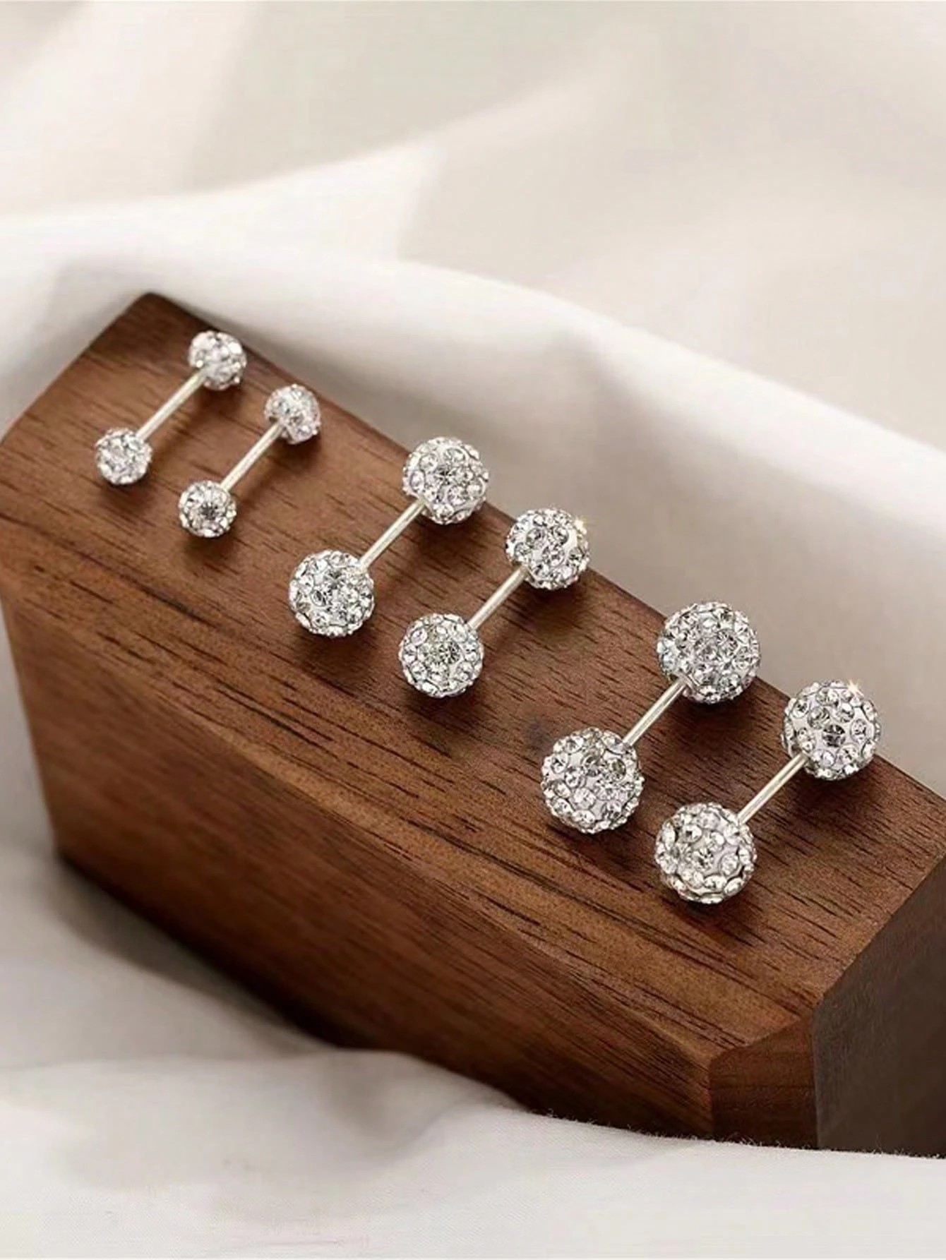 Sparkling Silver Stud Earrings with Double Zirconia Balls - Casual Wear.