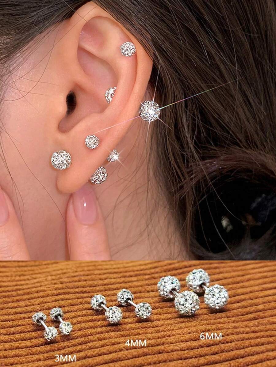 Sparkling Silver Stud Earrings with Double Zirconia Balls - Casual Wear.