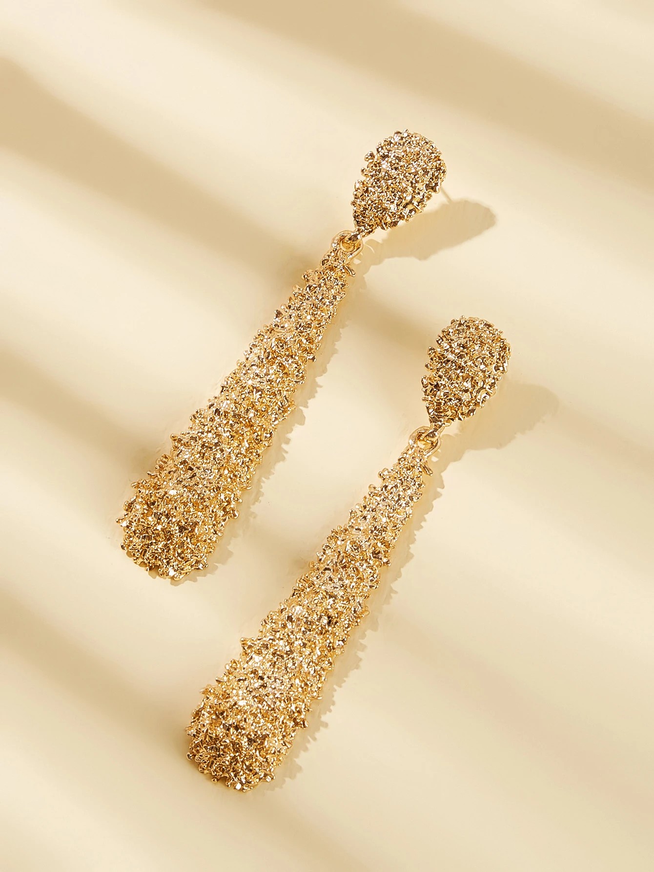 Gold Textured Drop Earrings for Women - Casual Wear Dangle Jewelry.