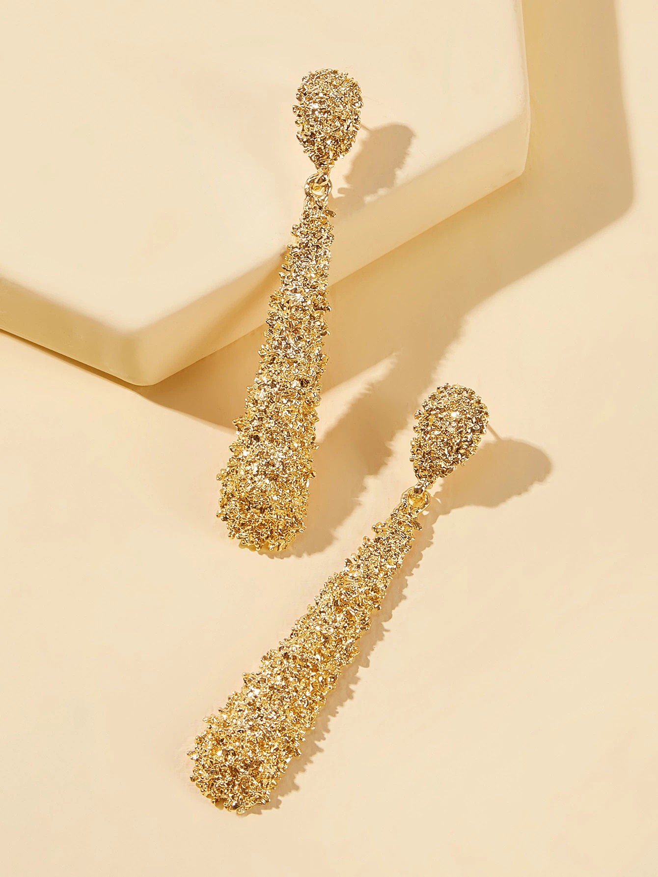 Gold Textured Drop Earrings for Women - Casual Wear Dangle Jewelry.