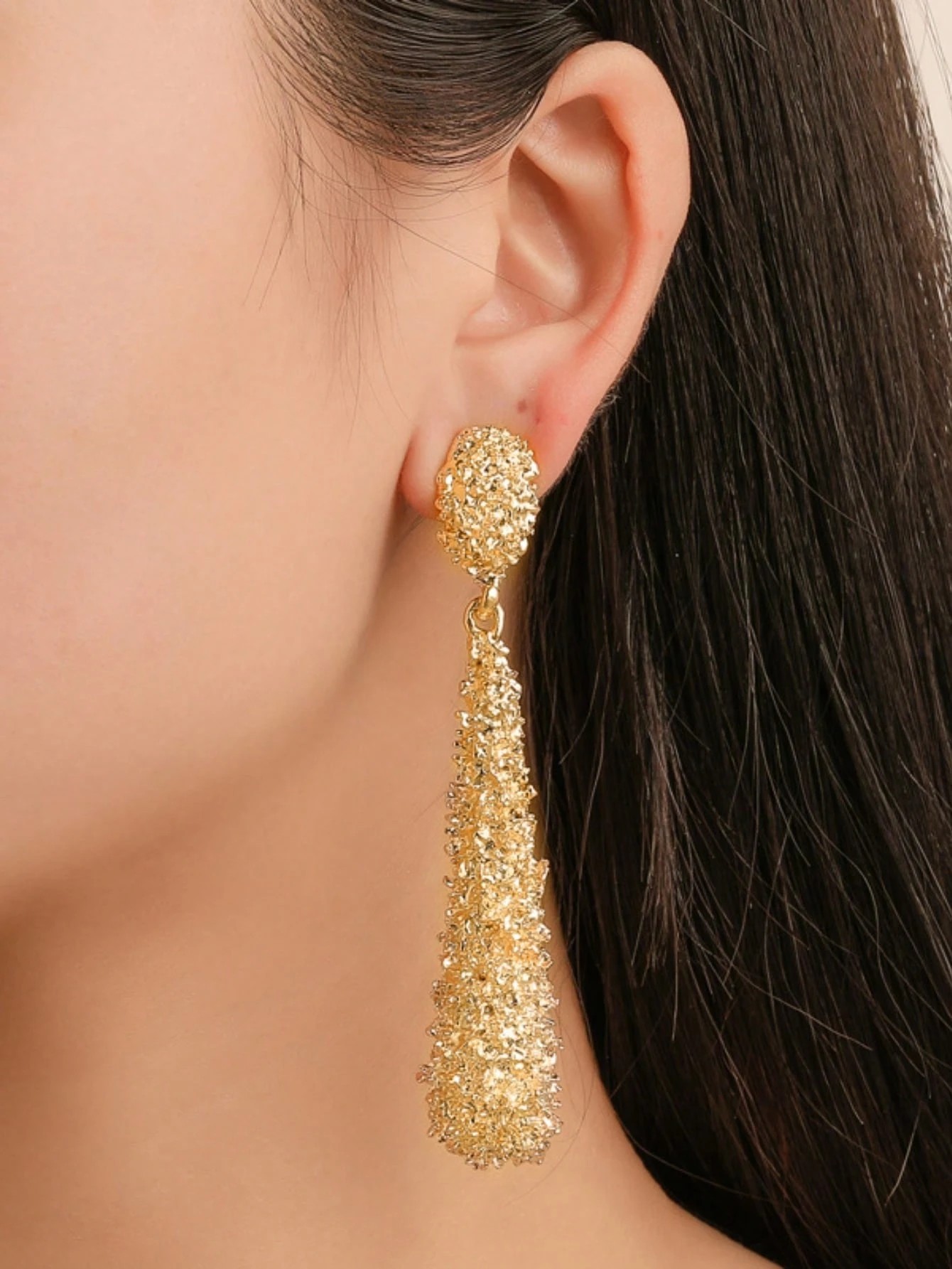 Gold Textured Drop Earrings for Women - Casual Wear Dangle Jewelry.