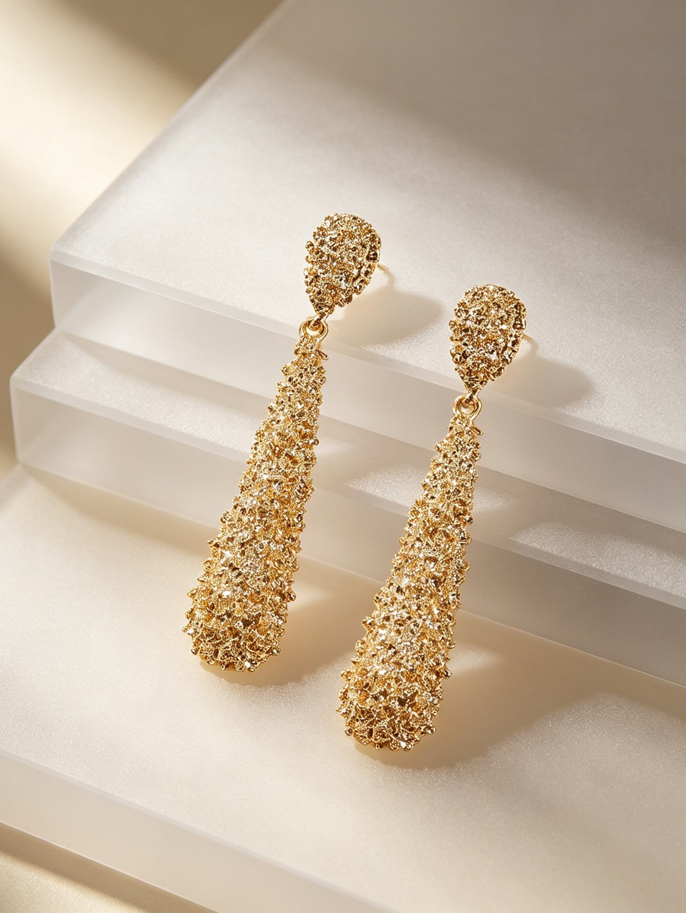 Gold Textured Drop Earrings for Women - Casual Wear Dangle Jewelry.