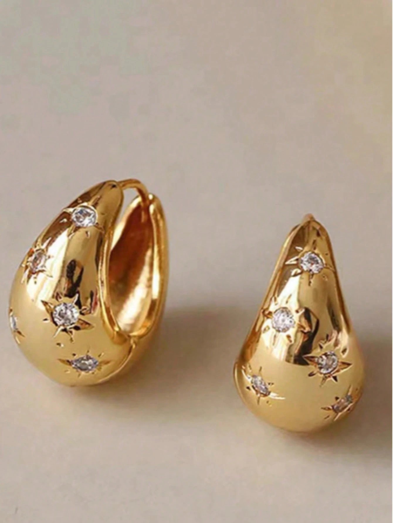 Gold Starburst Crystal Teardrop Hoop Earrings for Women - Casual Wear Jewelry Gift.