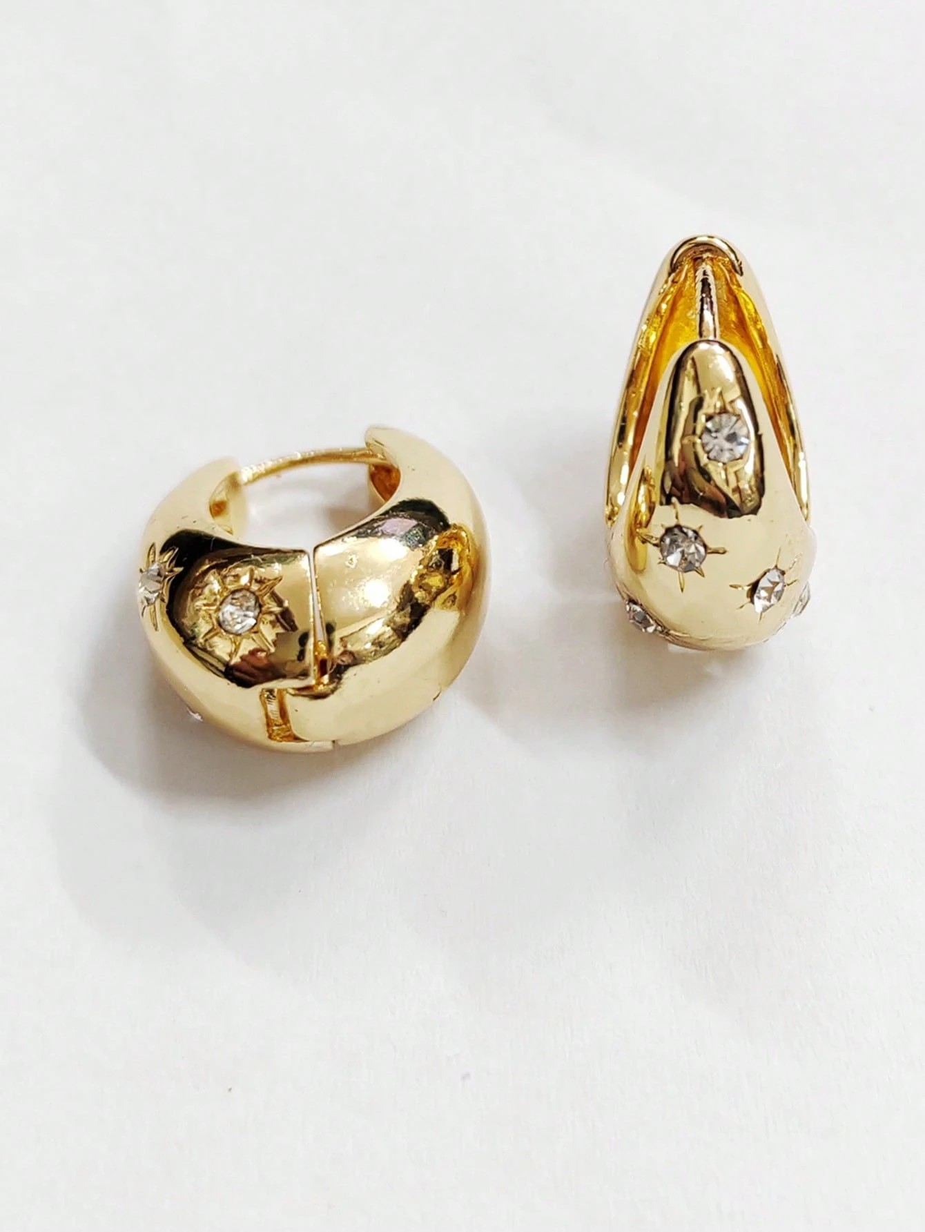 Gold Starburst Crystal Teardrop Hoop Earrings for Women - Casual Wear Jewelry Gift.