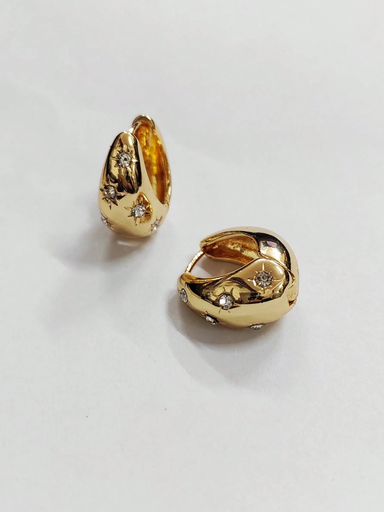Gold Starburst Crystal Teardrop Hoop Earrings for Women - Casual Wear Jewelry Gift.