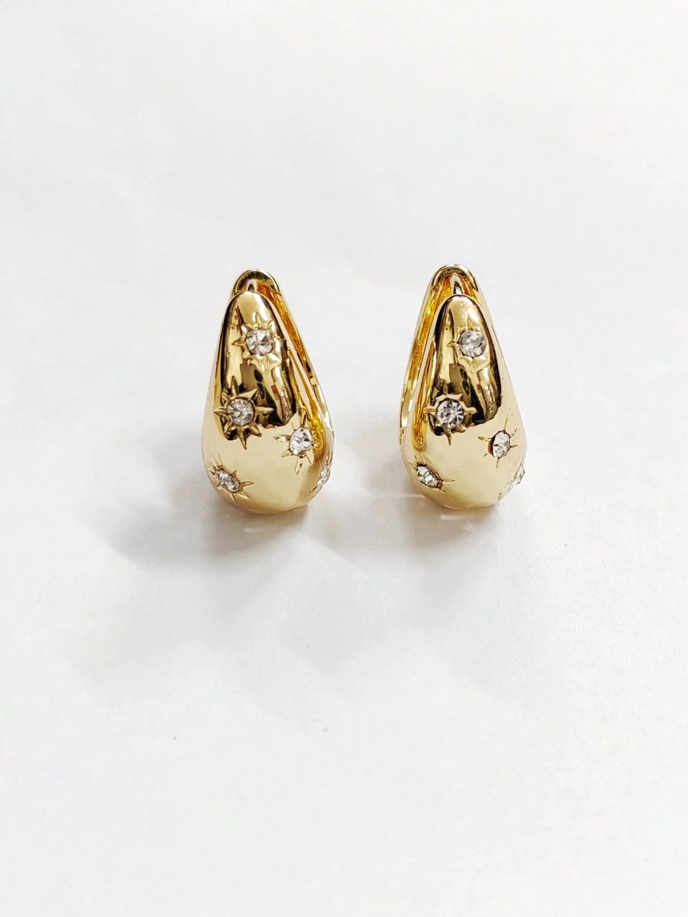 Gold Starburst Crystal Teardrop Hoop Earrings for Women - Casual Wear Jewelry Gift.