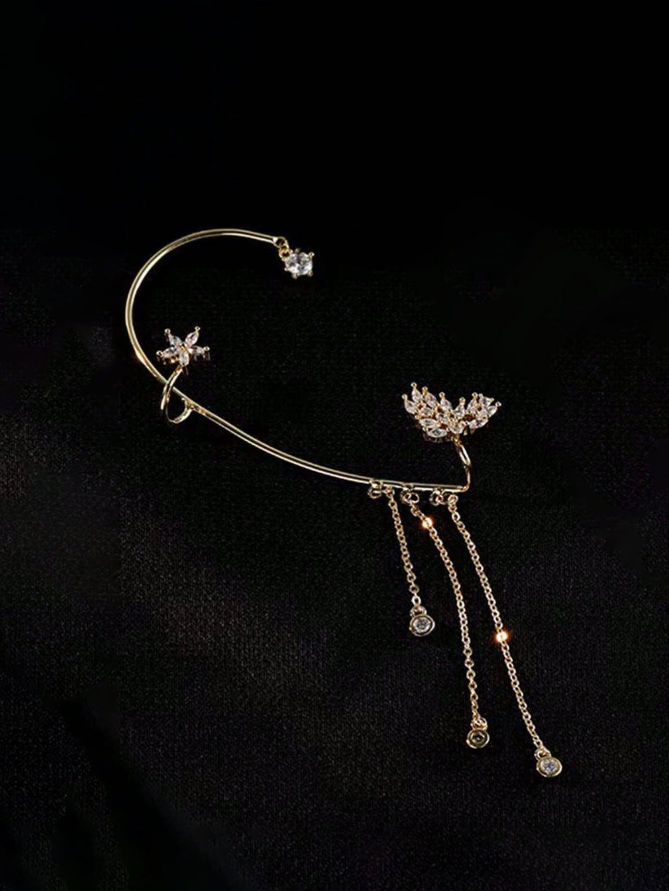 Gold Crystal Ear Cuff - No Piercing Butterfly Star Design for Women.