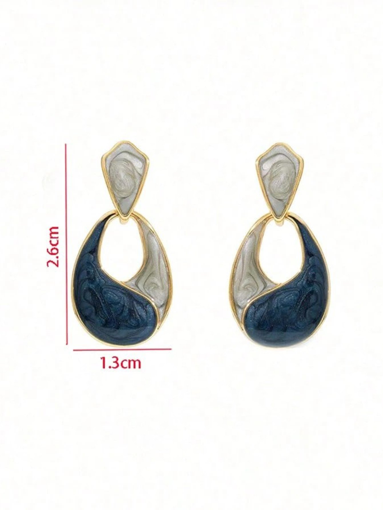 Gold-Plated Blue and Grey Enamel Swirl Drop Earrings for Women - Casual Dangle Style.