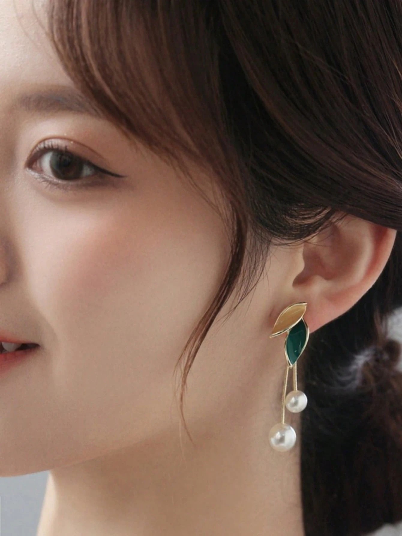 Gold Plated Leaf and Pearl Dangle Earrings - Everyday Style.