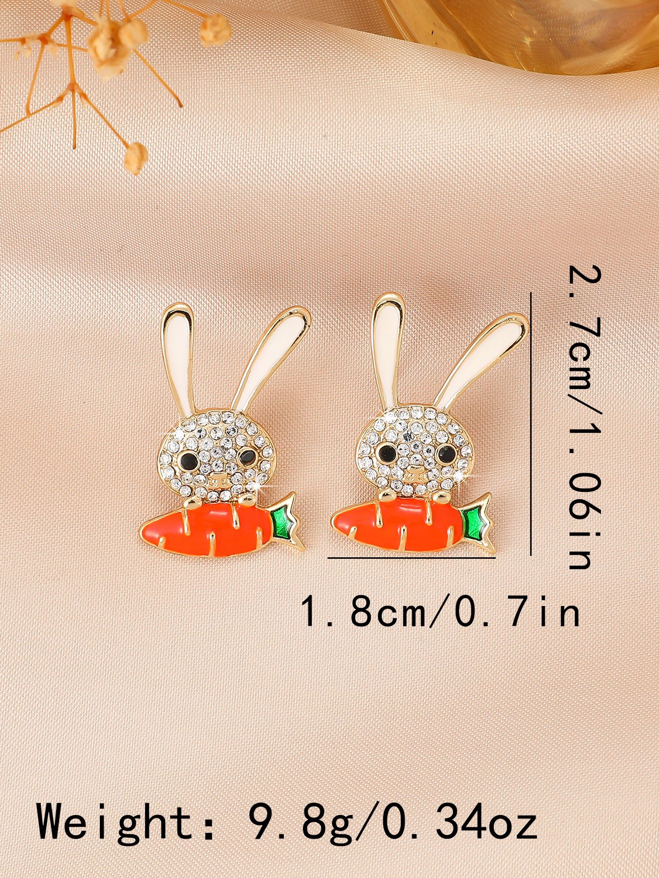 Gold Plated Crystal Rabbit and Carrot Stud Earrings - Casual Wear for Women and Girls.