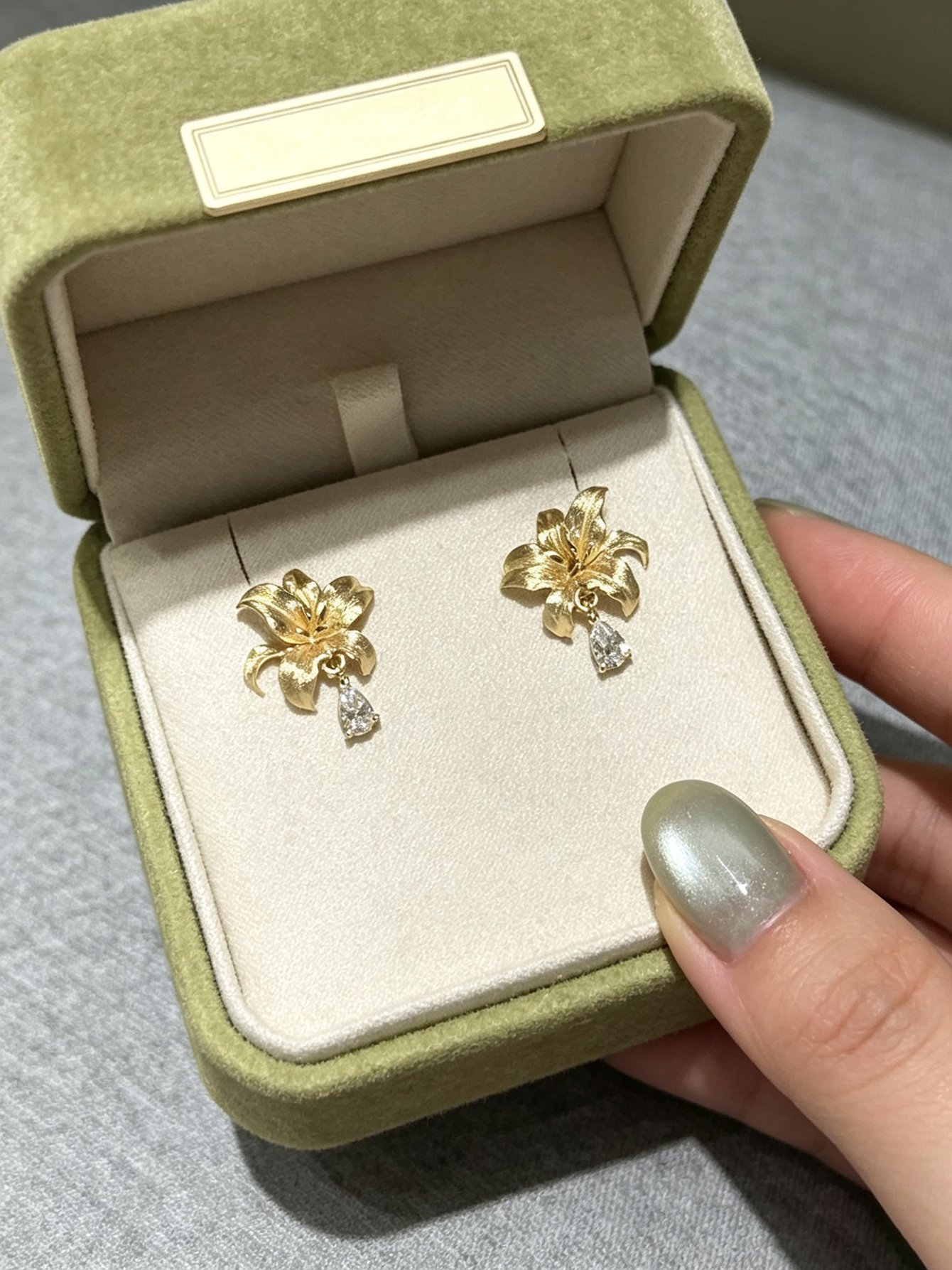 Golden Lily Stud Earrings with Zircon Drop - Casual Wear.