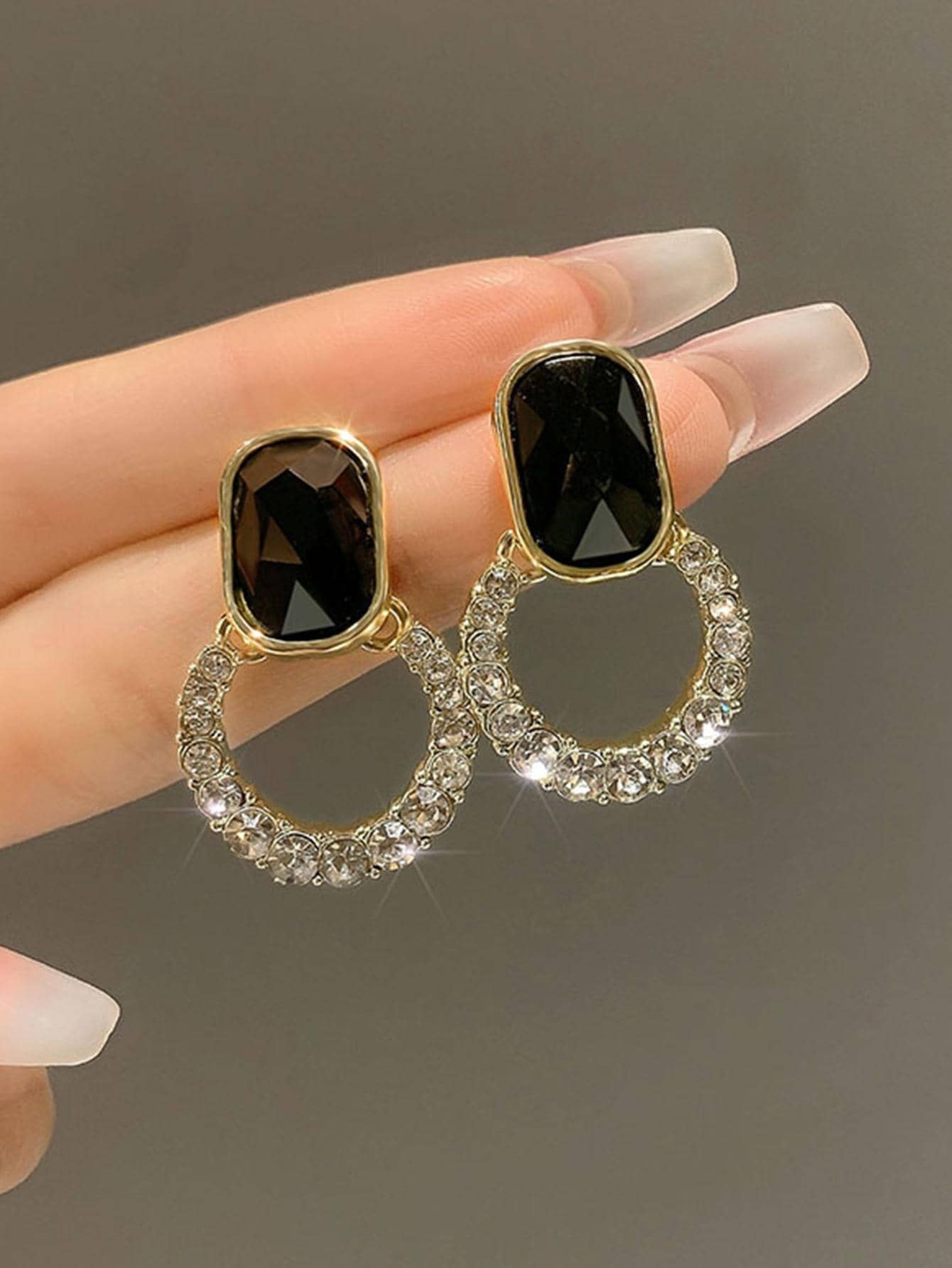 Gold and Black Crystal Drop Earrings - Casual Dangles.