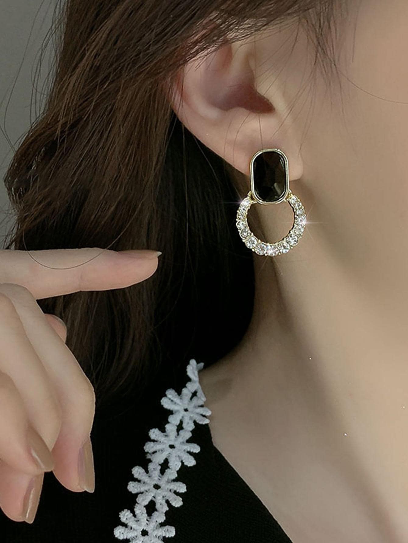 Gold and Black Crystal Drop Earrings - Casual Dangles.
