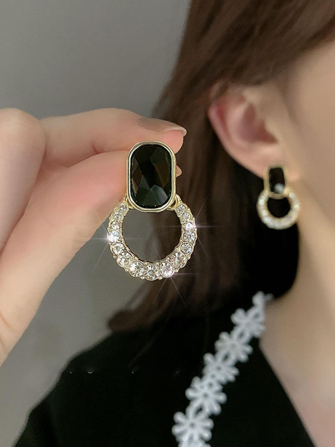 Gold and Black Crystal Drop Earrings - Casual Dangles.