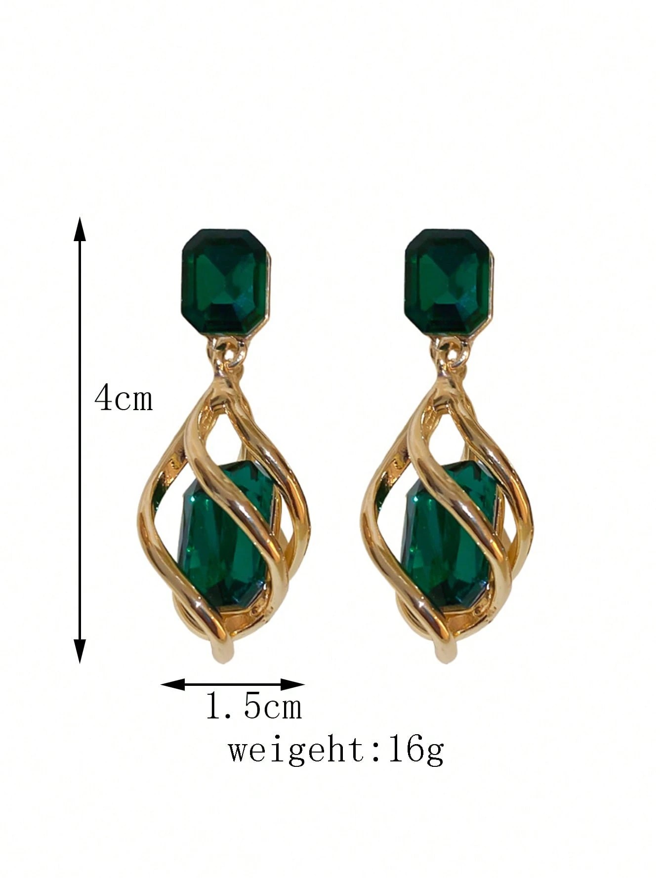 Gold Plated Green Crystal Dangle Earrings for Women.